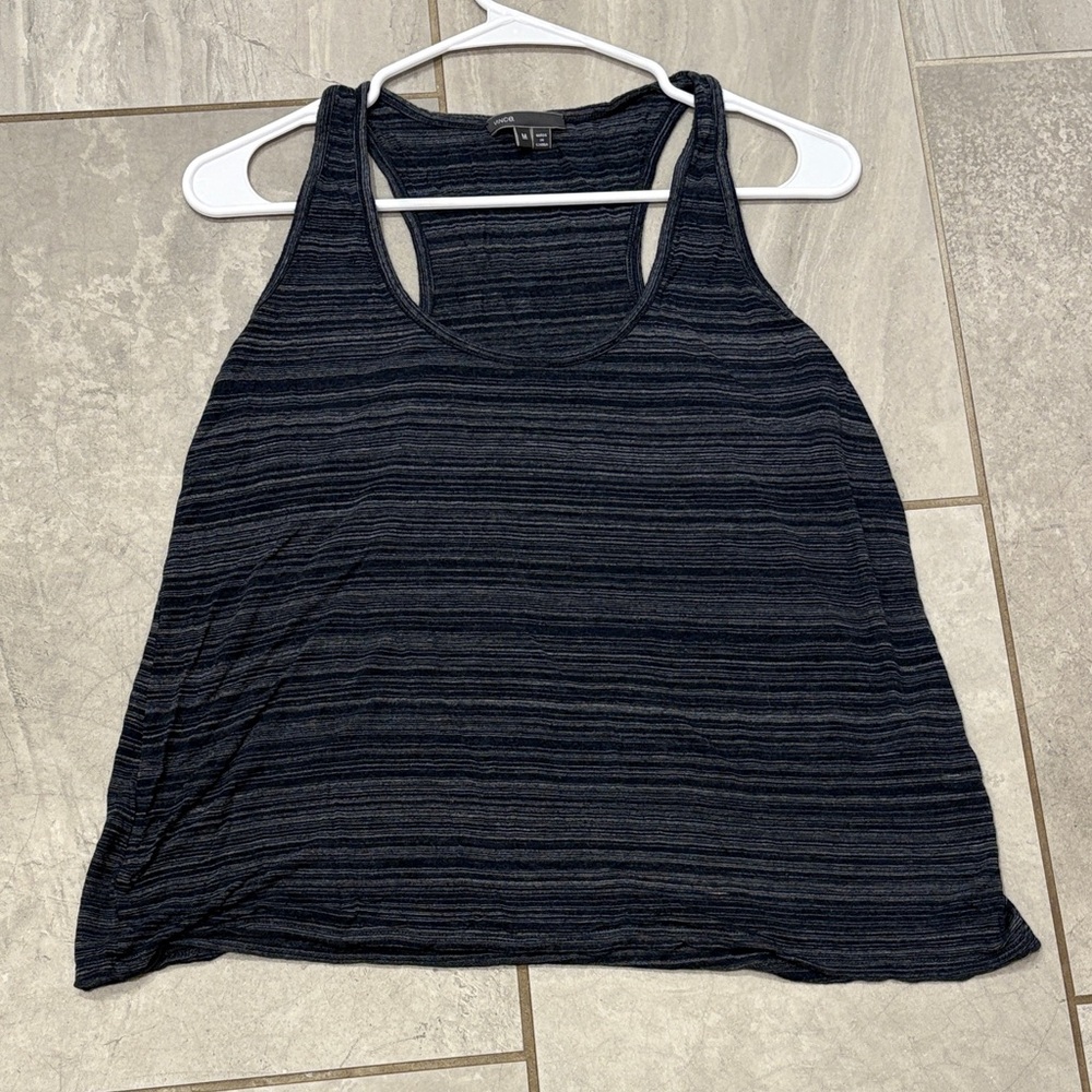 Vince navy Blue Striped Women's Tank racerback Top medium
